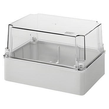 Spojovací krabice GEWISS GW44438 s průhledným hlubokým víkem, plast. šroub, plombovací, ip56