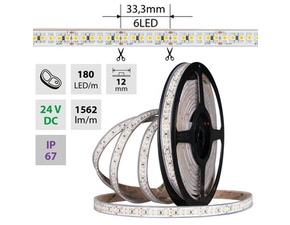 LED pásek MC LED SMD3528FM, 180LED/m, IP67, DC 24V, 10mm, bílý PCB pásek, 5m, potraviny-maso