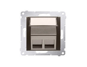 Kryt SIMON DKP2S.01/46, telefonní a datové 2 násobné zásuvky Keystone, zkosený, hnědá metalizovaná