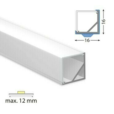 MC LED Rohový hliníkový profil RI 16x16mm včetně matného difuzoru 1 m