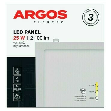 LED svítidlo vestavné ARGOS 25W, 2100lm, IP40/20, CCT, čtvercové, bílé