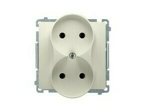 Zásuvka SIMON BMG2MZ.01/12, 2násobná, bez uzemnění, se clonkami, 16 A/250 V~, šroubové svorky,béžová