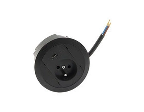Vestavná stolní zásuvka: 1 zásuvka+USB nabíječka, připojení pomocí 15cm kabelu bez zástrčky, černá
