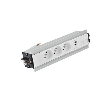 SIMON 48530E30BK00000-30 Mediaport Indesk: 2x 250 V typ E + USB nabíječka (typ C) kabel hliník bílá