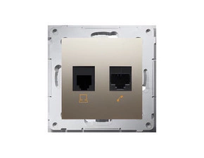 Zásuvka datová SIMON 54 D5T.01/44, RJ45 kat. 5e+telefonní RJ12 (přístroj s krytem), zlatá metalizov