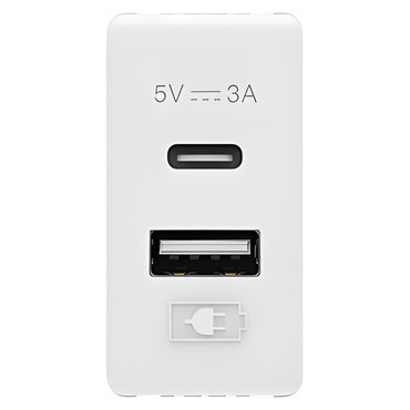 Usb nabíječka GEWISS GW20363, typ a+c, 3 a, bílá, system