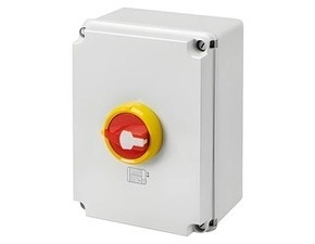 Vačkový vypínač nástěnný GEWISS GW70492P, 0/1 emergency, 100 a 4p, uzamyk. červený knoflík, IP65