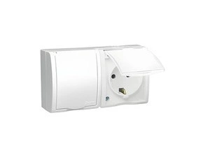 Zásuvka Schuko SIMON AQUARIUS AQGSZ1-2/11, 2 nás., IP54, 16A/250V~, šr. sv., bílá