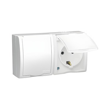 Zásuvka Schuko SIMON AQUARIUS AQGSZ1-2/11, 2 nás., IP54, 16A/250V~, šr. sv., bílá
