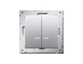Přepínač křížový SIMON 54 DW7/2L.01/X/43, 2násobný, s podsvětlením, řazení 7So+7So, stříbrná metal