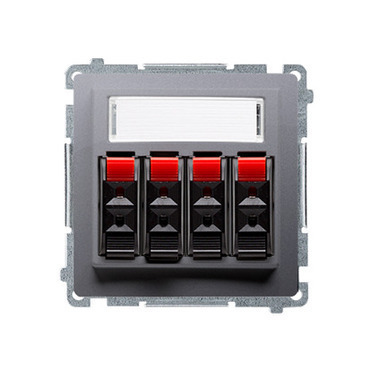 Zásuvka reproduktorová SIMON BMGL34.01/21, 4 násobná (přístroj s krytem), s popisným polem, ocelová