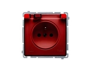 Zásuvka SIMON BASIC BMGZ1BZ.01/22A, 1 nás., IP44, cl., průhl. víčko, 16A/250V~, šr. sv., červená