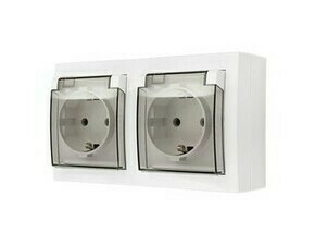 Zásuvka SIMON AQUACLICK ACGSZ21CZ/11A, 2 nás., Schuko, IP44, cl., průhl. víčko, 16A/250V~, bezšr. sv