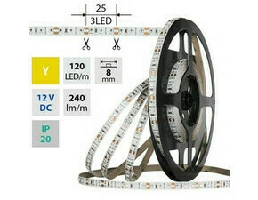 LED pásek MC LED SMD2835 Y, 120LED/m, 9,6W/m, DC 12V, 240lm/m, IP20, 8mm, 5m