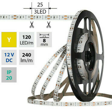 LED pásek MC LED SMD2835 Y, 120LED/m, 9,6W/m, DC 12V, 240lm/m, IP20, 8mm, 5m