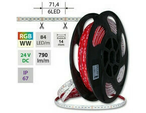 LED pásek MC LED SMD5050 RGB + WW, 84LED/m, 15W/m, DC 24V, 790lm/m, IP67, 14mm, 5m