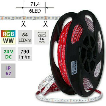 LED pásek MC LED SMD5050 RGB + WW, 84LED/m, 15W/m, DC 24V, 790lm/m, IP67, 14mm, 5m