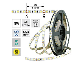 LED pásek MC LED SMD5050 NW, 60LED/m, 14,4W/m, 1296lm/m, IP20, DC 12V, 10mm, 50m