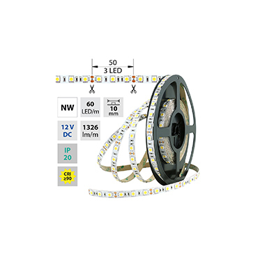LED pásek MC LED SMD5050 NW, 60LED/m, 14,4W/m, 1296lm/m, IP20, DC 12V, 10mm, 50m