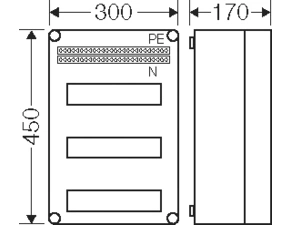 HEN Mi 1336 Jističová rozvodnice IP 65, prostor na 36 modulů ve 3 řadách, se svorkovnicí N/PE