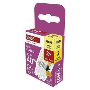 EMOS ZQ9E22.2 LED CLS JC 4,2W(40W) 470lm G9 WW 2PC