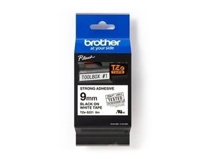BROTHER TZE-S221, 9mm, černý tisk/bílý podklad, extrémně adhezivní, O