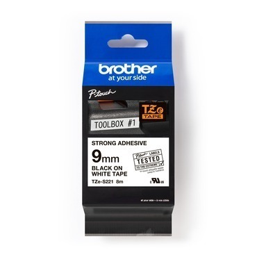 BROTHER TZE-S221, 9mm, černý tisk/bílý podklad, extrémně adhezivní, O
