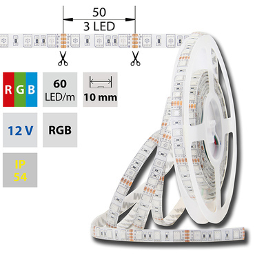 LED pásek MC LED SMD5050 RGB, 60LED/m, IP54, DC 12V, 10mm, 5m