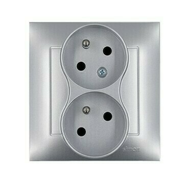 Zásuvka SIMON DGZ2TS/43, 2 násobná, s uzemněním, pootočená, šroubové svorky, stříbrná metalizovaná