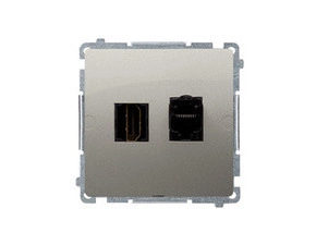 Zásuvka HDMI+datová SIMON BMGHRJ45.01/29, RJ45 kat. 6 (přístroj s krytem), saténová