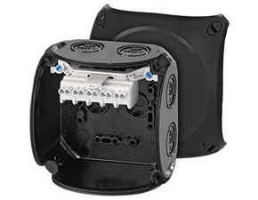 HEN KF 0402 B Krabicová rozvodka pro nechráněné venkovní instalace, černá, s předlisy, s 5 pólovou s