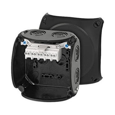 HEN KF 0402 B Krabicová rozvodka pro nechráněné venkovní instalace, černá, s předlisy, s 5 pólovou s