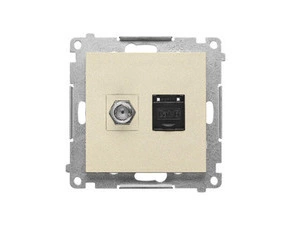 Zásuvka anténní SIMON TASFRJ45.01/144, typ „F”+datová RJ45 kat. 6, champagne matná