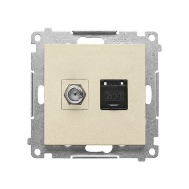 Zásuvka anténní SIMON TASFRJ45.01/144, typ „F”+datová RJ45 kat. 6, champagne matná