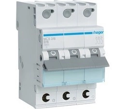 Jistič třípolový HAGER MCS316 3 pól. 16A, char.C, 6 kA, bezšroubové svorky