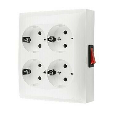 Zásuvka Schuko SIMON AQUACLICK ACGSZN4W1/11, 4 nás., IP20, spínač, bez víčka, 16A/250V~, šr. sv., b