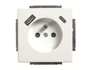 Zásuvka 1násobná ABB 2CKA002017A1916 s kolíkem, s clonkami, s nabíjením USB-A, USB-C studio bílá