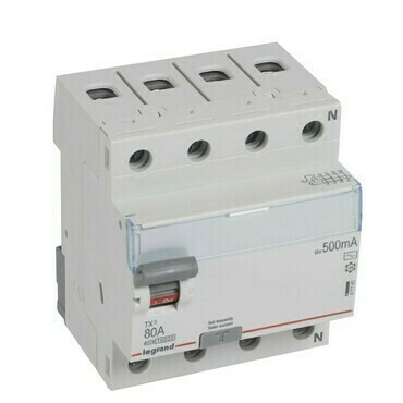 Chránič čtyřpolový LEGRAND 411740 TX3 CHRÁN. 4P 80A 500MA AC