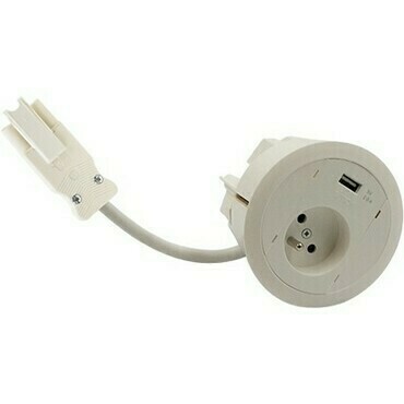 Vestavná stolní zásuvka: 1 zásuvka+USB nabíječka (typ A), připojení pomocí konektoru, bílá