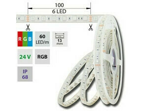 LED pásek MC LED SMD5050 RGB, 60LED/m, 14,4W/m, DC 24V, 483lm/m, IP68, 13mm, 5m