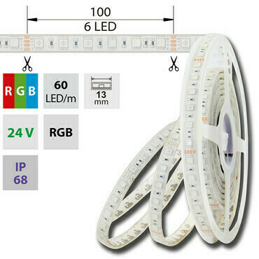 LED pásek MC LED SMD5050 RGB, 60LED/m, 14,4W/m, DC 24V, 483lm/m, IP68, 13mm, 5m