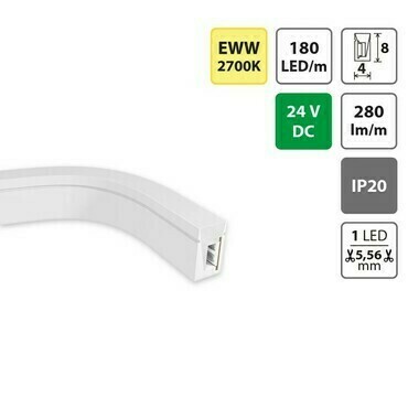 LED Neon MC LED 4x8mm SB/W/CV/FC, EWW, 10W/m, DC 24V, 2700K, 280 lm/m, CRI 90, IP20, modul 5,56mm