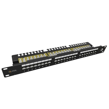 Patch panel SOLARIX SX24L-6-UTP-BK-N, 19", CAT6, UTP, 24x RJ45, 1U, vyvazovací lišta, černý