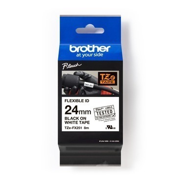 BROTHER   originální páska do tiskárny štítků, , TZE-FX251, černý tisk/bílý podklad,