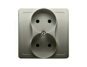 Zásuvka SIMON BMG2Z/29, 2 násobná, bez uzemnění, se clonkami, 16 A/250 V~, šroubové svorky, saténová