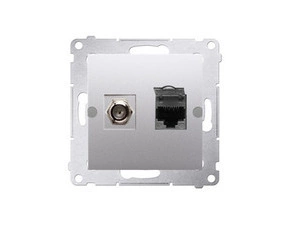 Zásuvka anténní SIMON DASFRJ45.01/43, typ „F”+datová RJ45 kat. 6, stříbrná metalizovaná