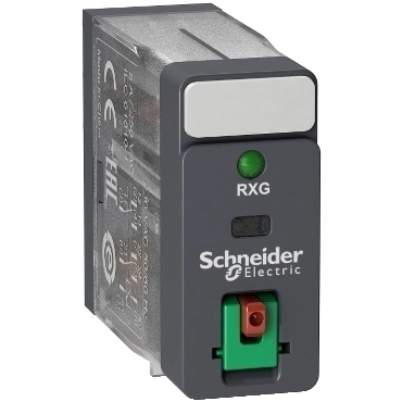 SCHN RXG22M7 Relé Zelio RXG, 2 C/O , 5 A, 220 V AC, testovací tlačítko a LED RP 0,02kč/ks