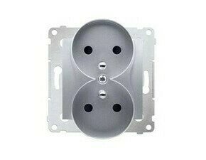 Zásuvka SIMON DGZ2MZ.01/43, 2 násobná, se clonkami, pro rámečky Premium, stříbrná metalizovaná