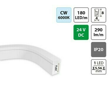 LED Neon MC LED 4x8mm SB/W/CV/FC, CW, 10W/m, DC 24V, 6000K, 290 lm/m, CRI 90, IP20, modul 5,56mm