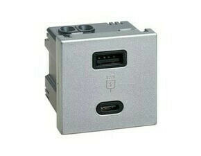 SIMON K126F/8 Ładowarka USB A+C 3,1A; 5 V;  Szybkie Ładowanie; 45x45 mm; aluminium